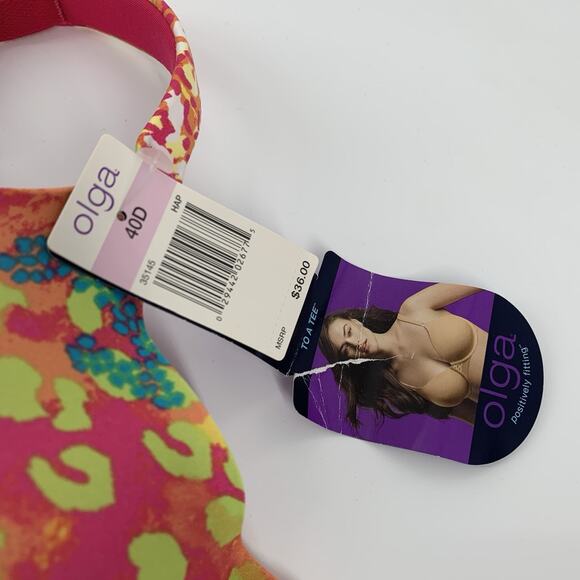 New Olga To A Tee Push Up T-Shirt Bra Sz 40D Womens Neon Cheetah Print Plus NWT - Picture 5 of 5
